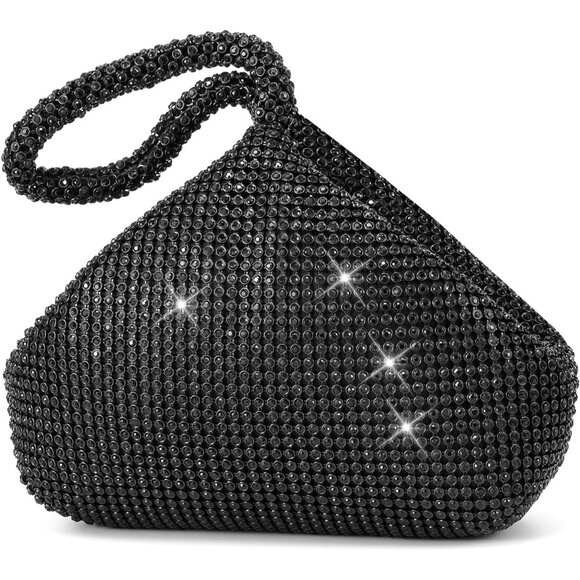 ⚡Women's Black Vintage Elegant Triangle Evening Rhinestone Clutch Handbags - Picture 1 of 7